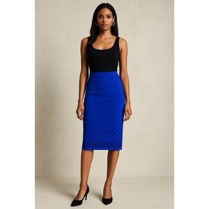 Spense Women's Blue Laser Cut Pencil Skirt Size‎ L Galaxy Stretch Office Career